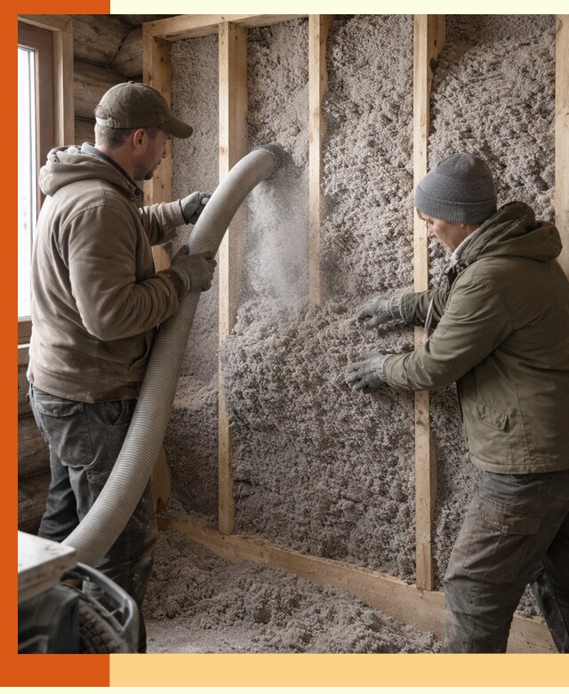 Утепление бревенчатого дома эковатой в Коврове