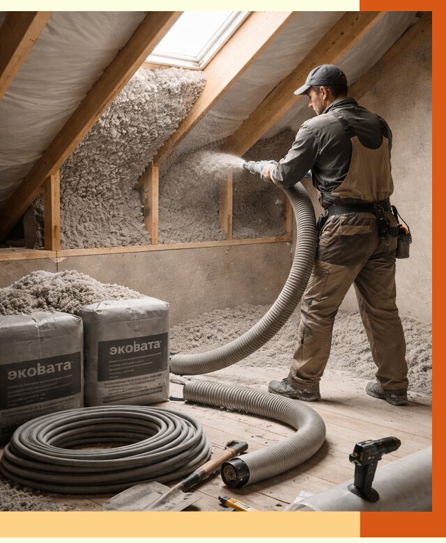 Утепление мансарды эковатой в Коврове от 2251 руб/м2 — монтаж, задувка, цена | ТепломастерКвр